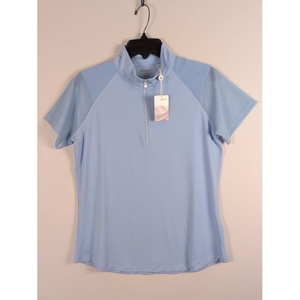 Ahead Quarter-Zip Mesh Sleeve Golf Polo Womens M Light Blue Performance NWT